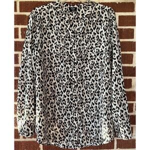 Jones New York Leopard Print Lightweight Long Sleeve Blouse Size XL
